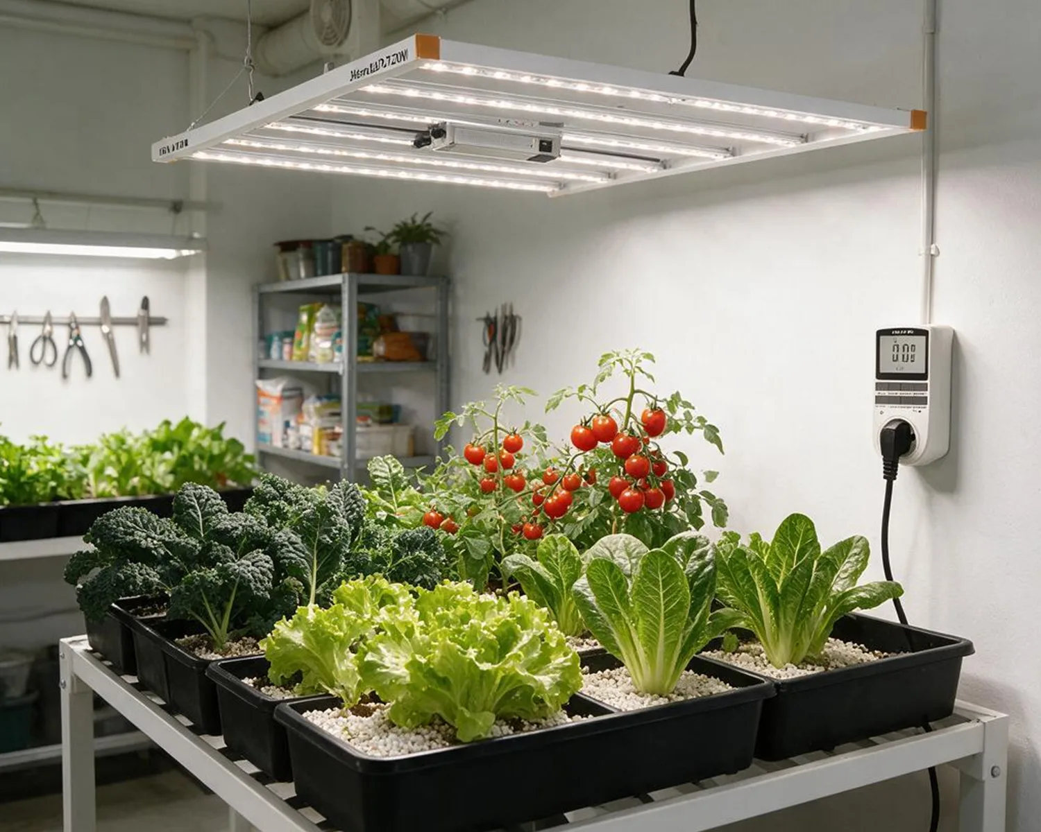 Indoor-Anbau mit LED-Panel und Schaltcontroller an der Wand